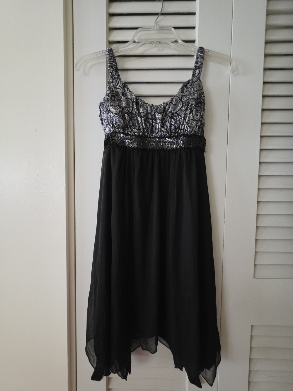 Enfocus Studio Black and Silver Embellished High-Low Dress